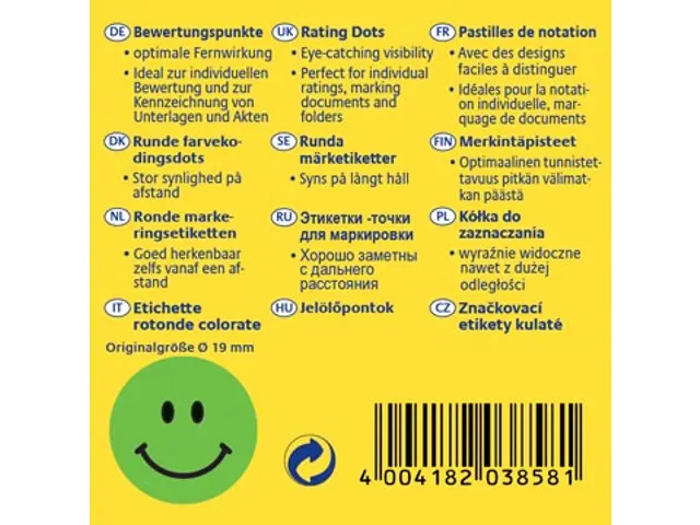 Avery rating dots diameter 19 mm 250 stuks smiley groen