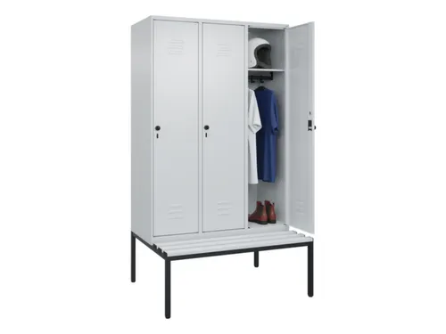 locker met bank,HxBxD 2120x1200x815mm,3vak,vak B 400mm,draaigrendel