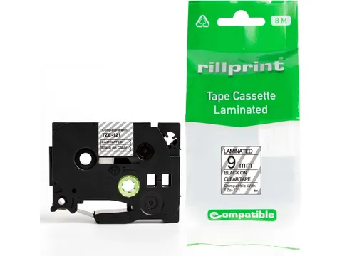 compatible TZe tape voor Brother TZe-121, 9 mm, zwart op transparant