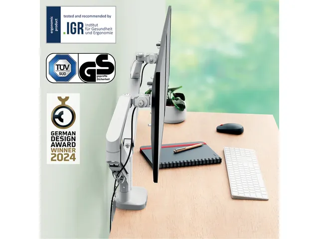 Bras double pour écran Leitz Ergo faible encombrement gris