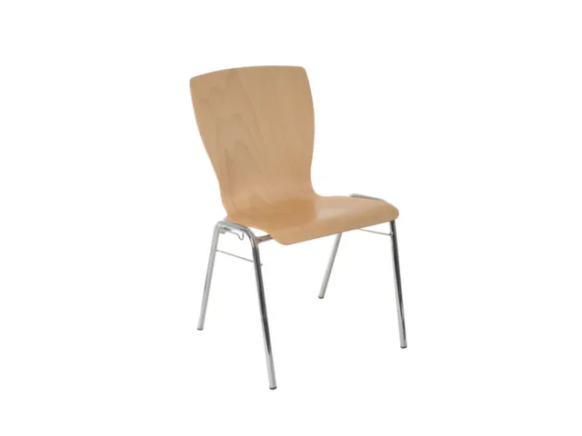 Houten Kuipstoel,4Voeten Ronde Buis Verchroomd,Zitschaal Beuken