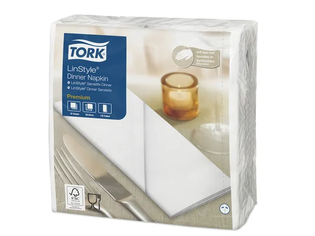 Tork 478145 Premium Linstyle Dinnerservet wit 1/8-vouw 600 Stuks