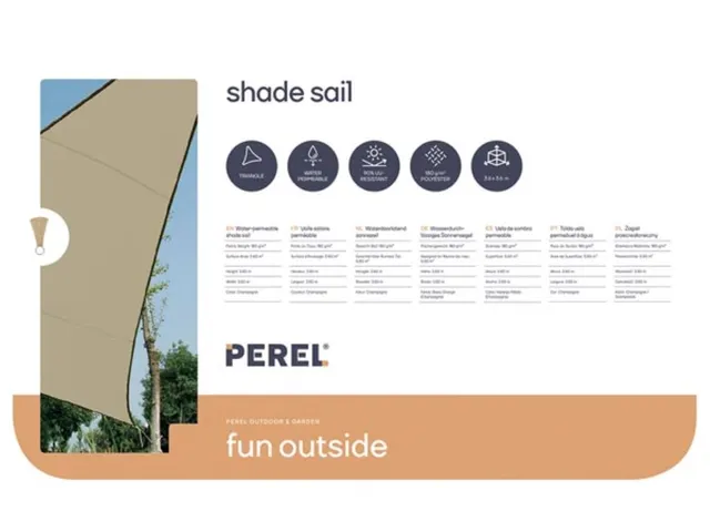 Voile solaire perméable triangulaire 3,6x3,6x3,6m Champagne