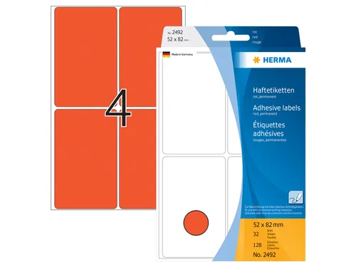 HERMA 2492 Universele etiketten 52x82mm Rood 128 stuks
