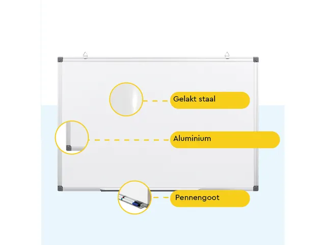 BRASQ Magnetisch Whiteboard 60x45cm Zilver met accessoire set