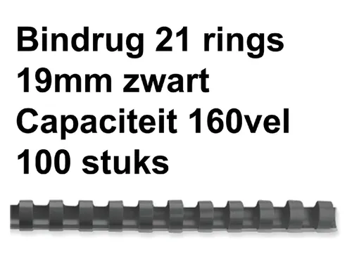 Bindrug Fellowes 19mm 21-rings A4 zwart 100stuks