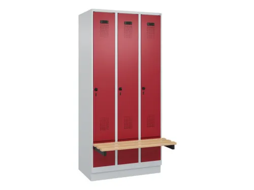 locker met bank,HxBxD 1950x900x815mm,3vak,vak B 300mm,draaigrendel