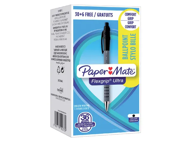 Balpen Paper Mate Flexgrip Ultra medium zwart valuepack 30+6 gratis