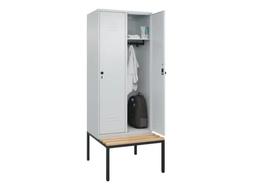 locker met bank,HxBxD 2120x800x815mm,2vak,vak B 400mm,draaigrendel