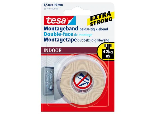 tesa Powerbond INDOOR dubbelzijdige bevestigingstape wit 19mmx1.5m