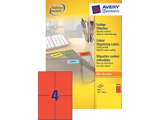 Gekleurde Etiketten Avery Zweckform 105x148mm A6 Rood 400 stuks - 2