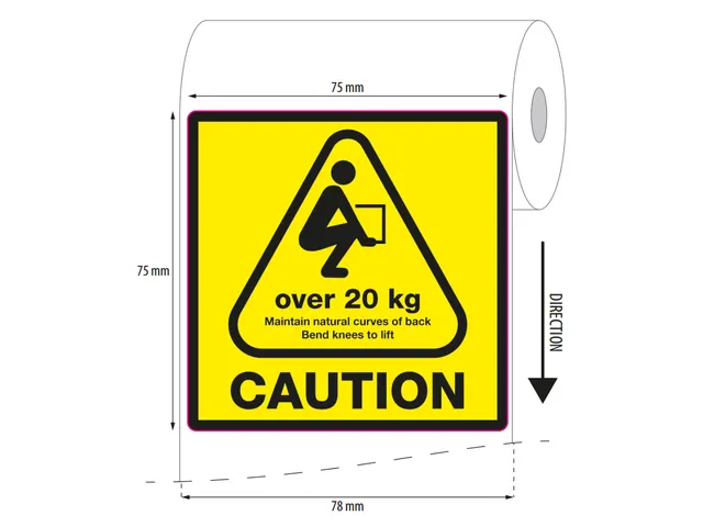 Etiquette avertissement DHL levage 20kg 75x75mm Rouleau 500 pièces