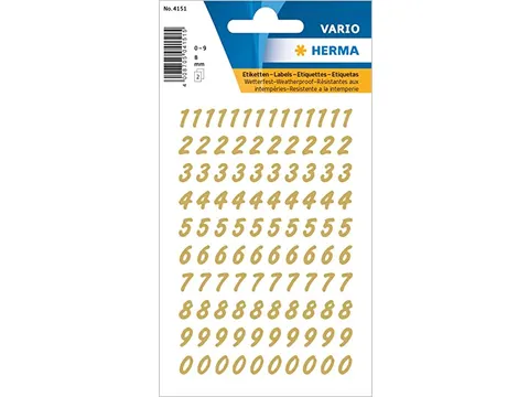 Etiket Herma 4151 8mm Getallen 0-9 Goud op Transparant 208 stuks