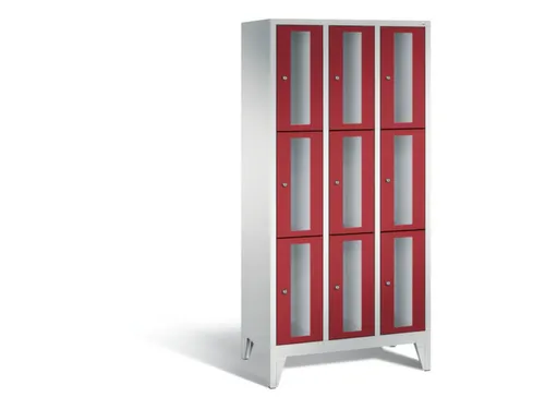 lockerkast 1850x900x500mm 3x3 vakken Cilinderslot Poten, RAL3003