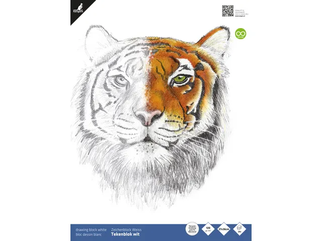 Tekenblok Kangaro 27x36cm, 120 grams 20 vel, wit, fijne korrel, kopgel