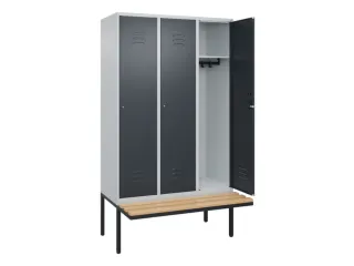 locker met bank,HxBxD 2120x1200x815mm,3vak,vak B 400mm,cil.-slot - 2
