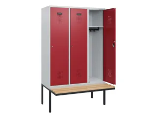 locker met bank,HxBxD 1950x1200x815mm,3vak,vak B 400mm,cilinderslot - 1