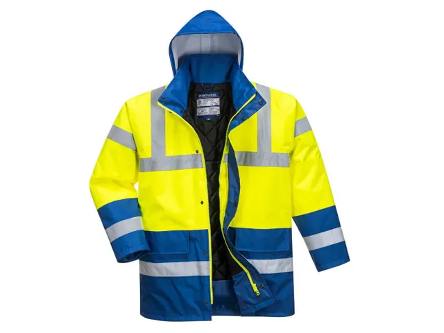 Portwest S466 hi-vis parka, fluo geel/marineblauw, maat L, per stuk