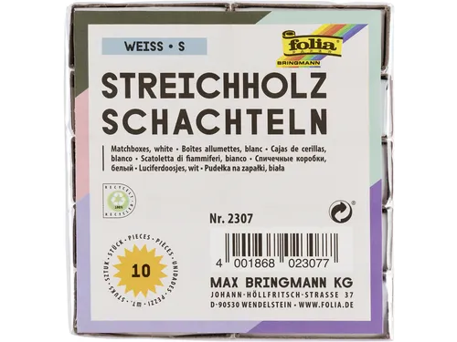 Luciferdoosjes Folia klein 53x37x11mm 10 stuks wit