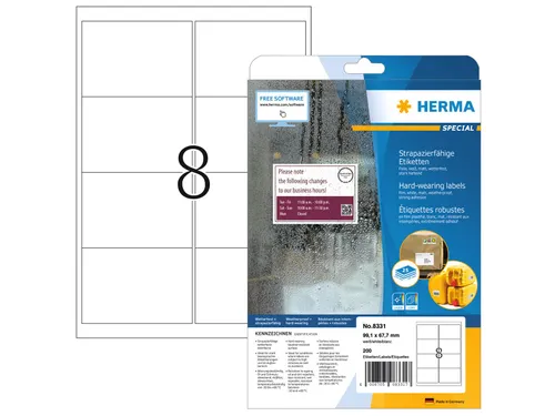 HERMA 8331 Weerbestendige verzendetiket A4 99,1x67,7mm Wit 200 stuks