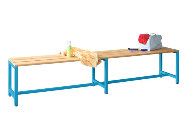 banc-patère,LxP 2000x370mm,barrettes en bois hêtre,piètement RAL501