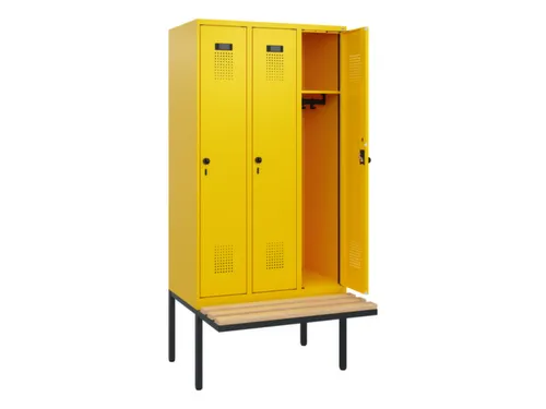 locker met bank,HxBxD 1950x900x815mm,3vak,vak B 300mm,draaigrendel
