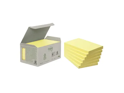 Memoblok Post-it 655-1B recycled 76x127mm canary yellow 6 stuks