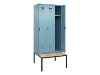 locker met bank,HxBxD 2120x900x815mm,3vak,vak B 300mm,draaigrendel - 2