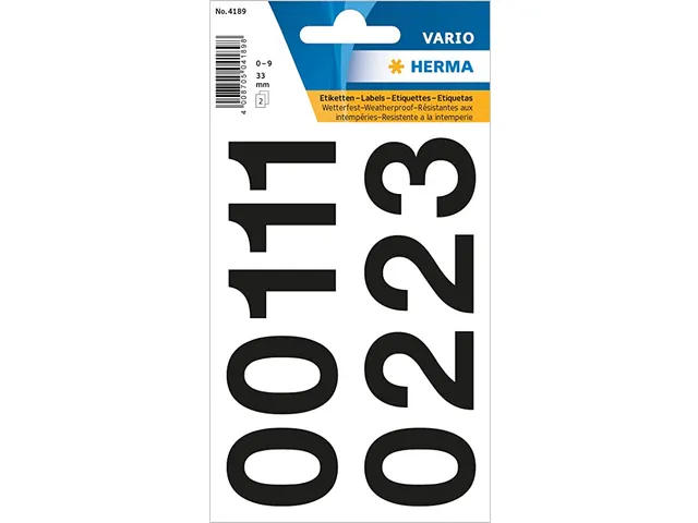 Etiket Herma 4189 33mm Getallen 0-9 Zwart folie 2 vel