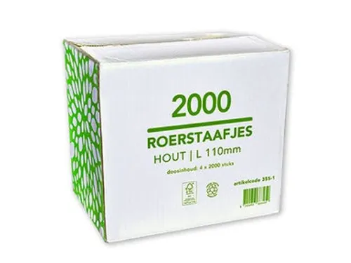 Roerstaafje FSC Hout 11 cm Pak 2000 stuks
