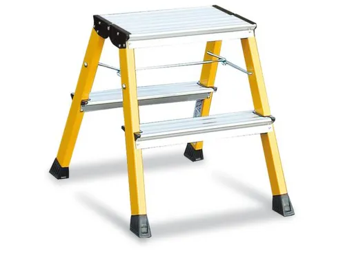 Verrijdbaar Vouwtrapje Aluminium 2x2treden 4 Geveerde Wielen Geel