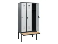 locker met bank,HxBxD 1950x900x815mm,3vak,vak B 300mm,draaigrendel