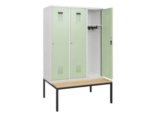 locker met bank,HxBxD 1950x1200x815mm,3vak,vak B 400mm,cilinderslot - 1