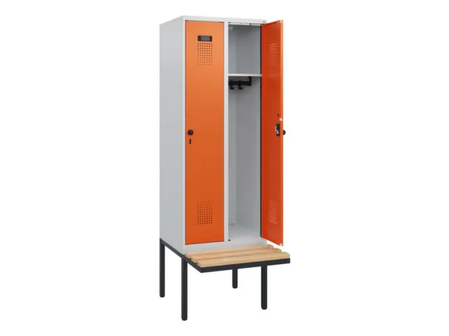 locker met bank,HxBxD 1950x600x815mm,2vak,vak B 300mm,draaigrendel