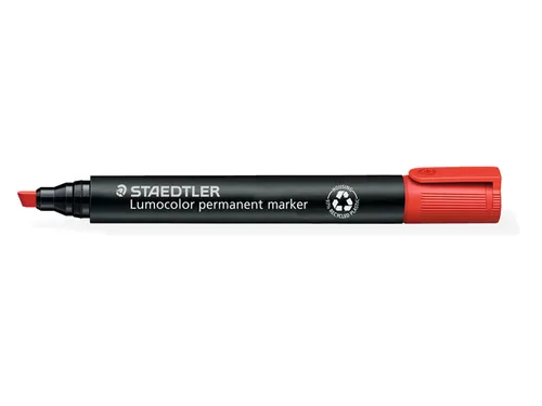 Viltstift Staedtler Lumocolor 350 permanent beitelpunt 2-5mm rood