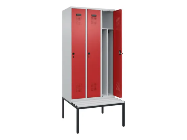 locker met bank,voor scheiding van kleding,HxBxD 2120x900x815mm,3vak