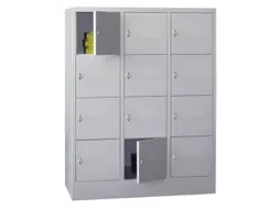 lockerkast,HxBxD 1518x1200x500mm,3x4vakken,RAL7035,front RAL6011
