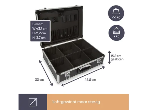 Aluminium Gereedschapskoffer 455x330x152mm 22,8L Grijs/Zwart