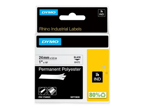 Labeltape Rhino 1734523 Polyester 24mmx5.5m Zwart Op Wit
