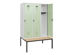 locker met bank,HxBxD 1950x1200x815mm,3vak,vak B 400mm,draaigrendel
