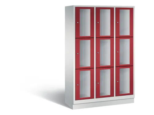 Lockerkast 1800x1200x500mm 3x3 vakken Cilinderslot, Sokkel, RAL3003