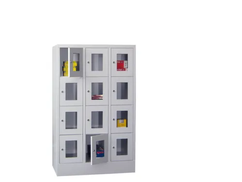 lockerkast,HxBxD 1518x900x500mm,3x4vakken,RAL7035,front RAL6011