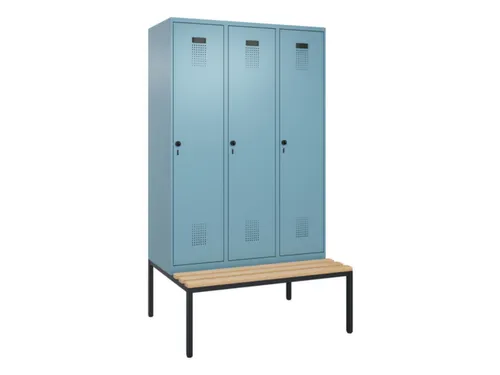 locker met bank,HxBxD 2120x1200x815mm,3vak,vak B 400mm,draaigrendel