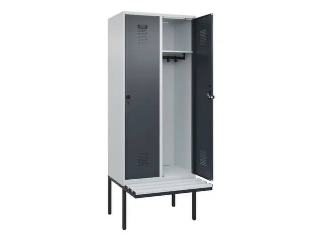 locker met bank,HxBxD 2120x800x815mm,2vak,vak B 400mm,draaigrendel