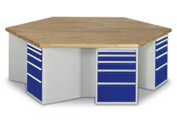 Werkbank 840x2700x2340mm Beukenhouten Plaat 6 Kastblokken 30laden