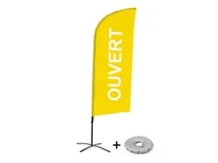 Promotievlag Alu Wind complete set "OUVERT" Geel kruisvoet Zwart