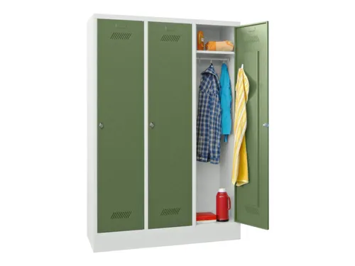 lockerkast,HxBxD 1850x1200x500mm,3vak,RAL7035,front RAL6011