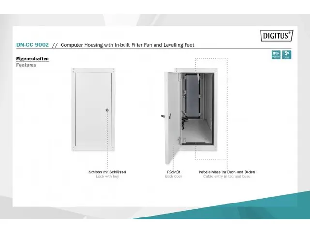 Computerbehuizing met stelvoeten en glazen deur Grijs
