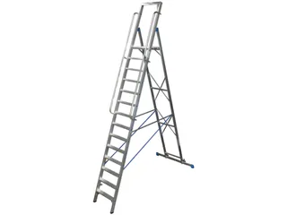 verrijdbare treden-platformladder eenzijdig 14treden stand H 3 3m - 2