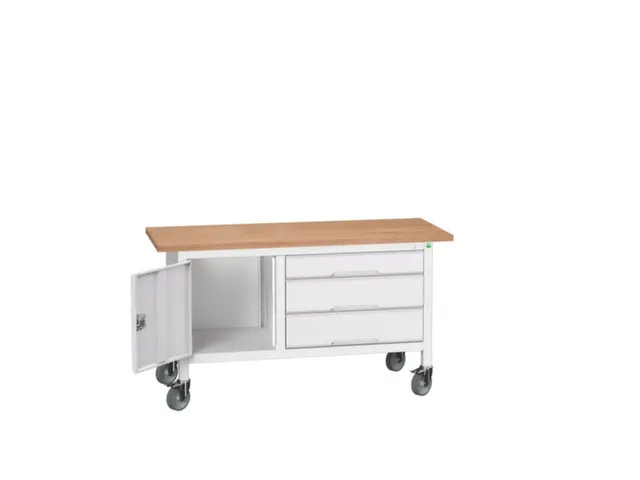 werkbank,HxBxD 830x1500x600mm,multiplexblad,uitrusting: 3laden,kast